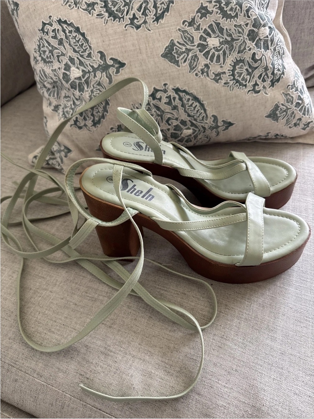Size 9- SHEIN Green Platform Heels Sandals Strappy Ankle Toes Cosplay
